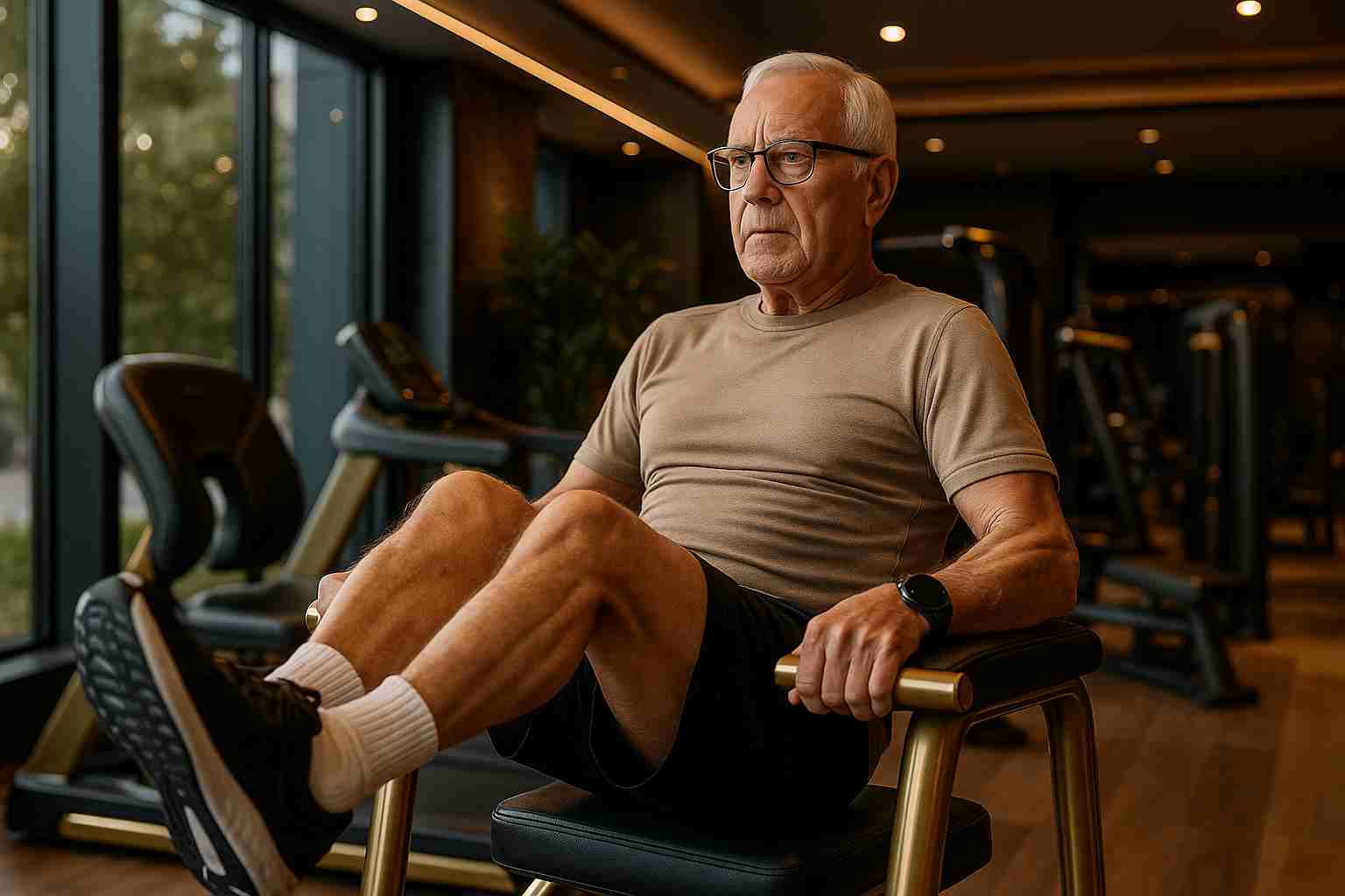 Hiit gente mayor - "El HIIT es demasiado intenso para las personas mayores" Hombre mayor realizando ejercicio funcional adaptado como parte de un entrenamiento HIIT en un gimnasio boutique de lujo